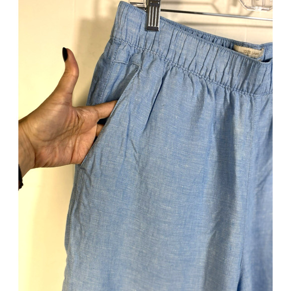 Cynthia Rowley Wide Leg Linen Cropped Pants Large Pull On Pockets Blue Coastal - Picture 7 of 14